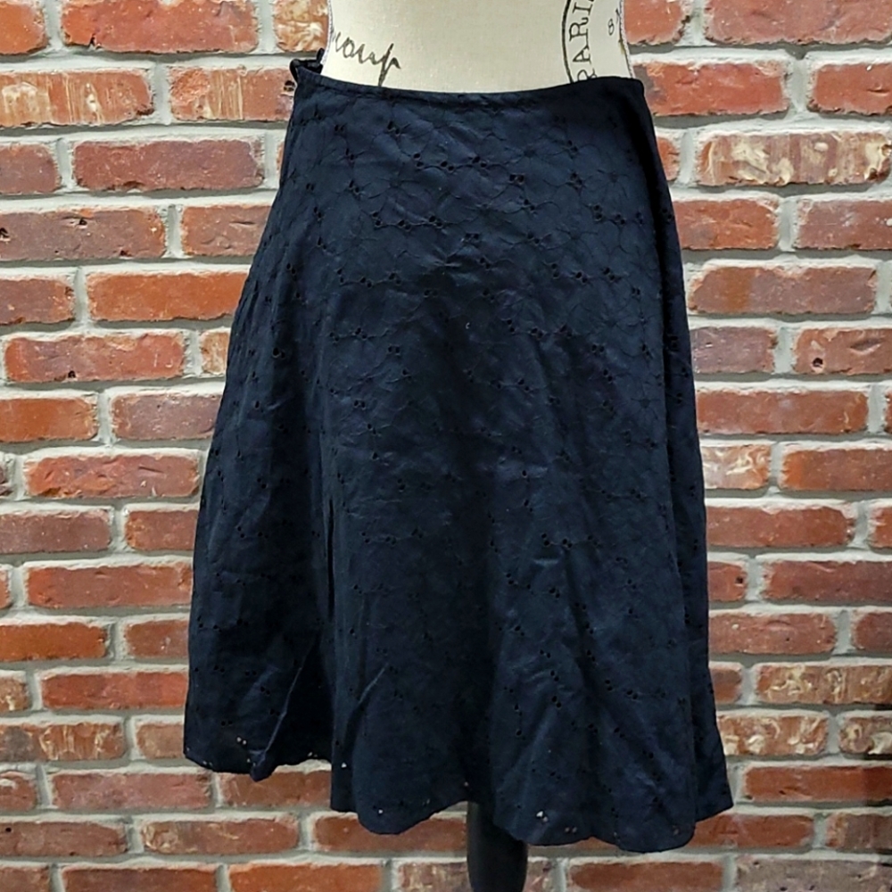 Anne Klein Black Eyelet A-line Skirt Sz 12